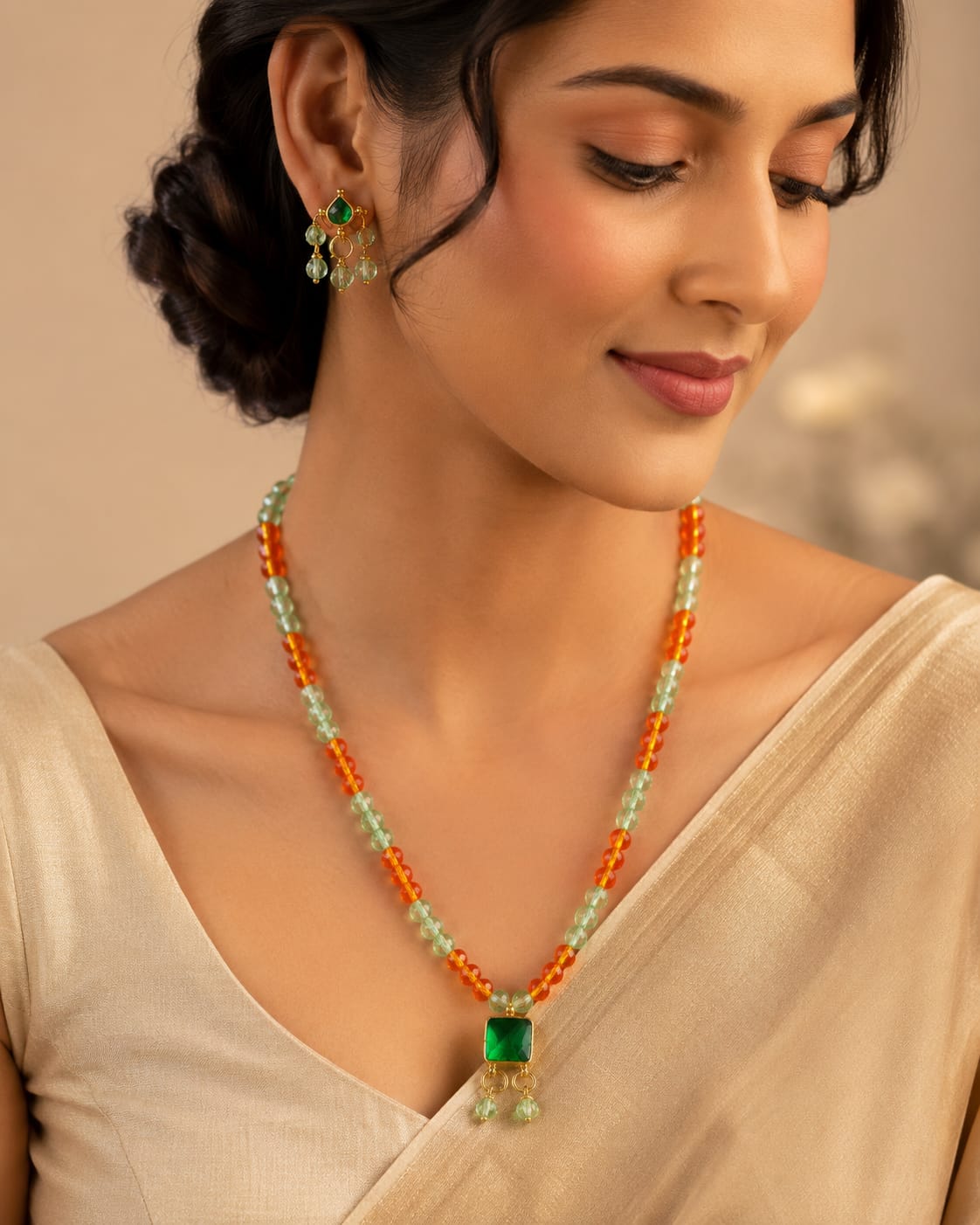 Green & Orange Crystal Necklace Set