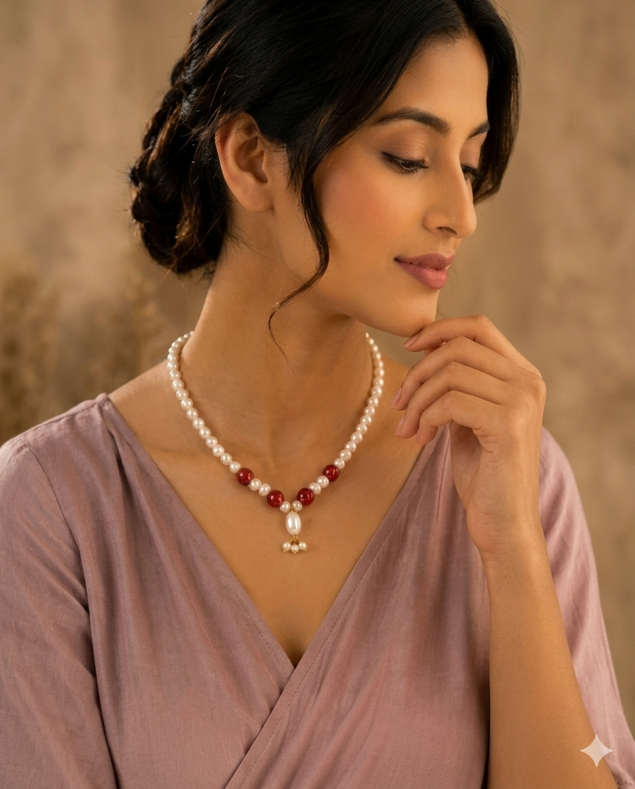 Ruby Red Pearl Mala