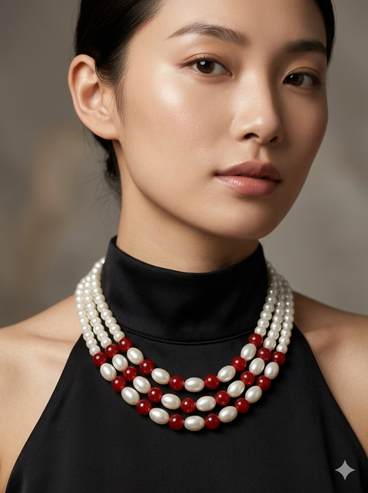 ❤️ Ruby Red Layered Pearl Mala