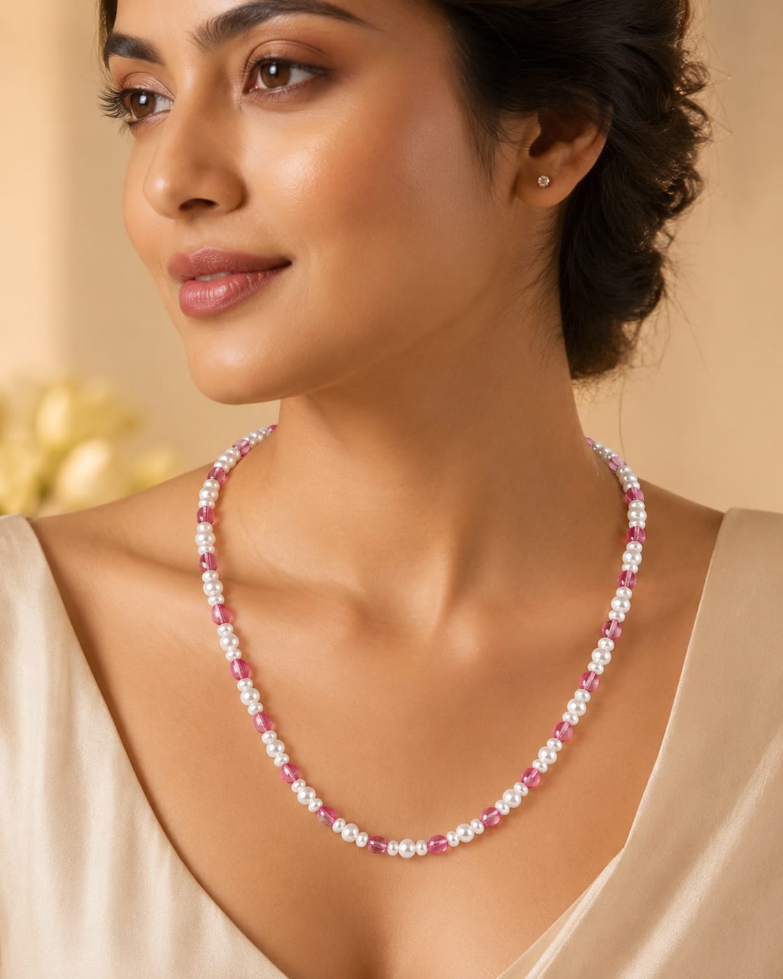The Kiara Pastel Rose & Pearl Mala