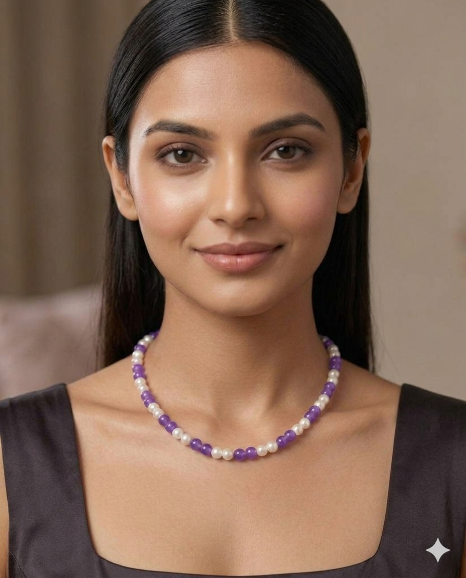 Purple & White Glass Pearl Mala