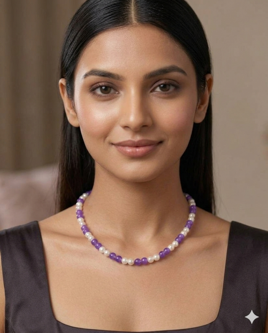 Purple & White Glass Pearl Mala